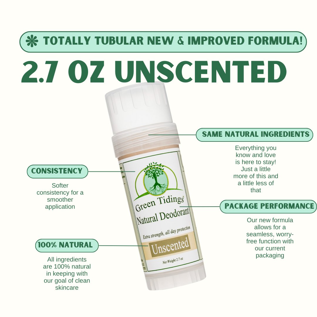 Green Tidings All Natural Deodorant - Unscented, 2.7 Ounces 2 PACK - Green Tidings